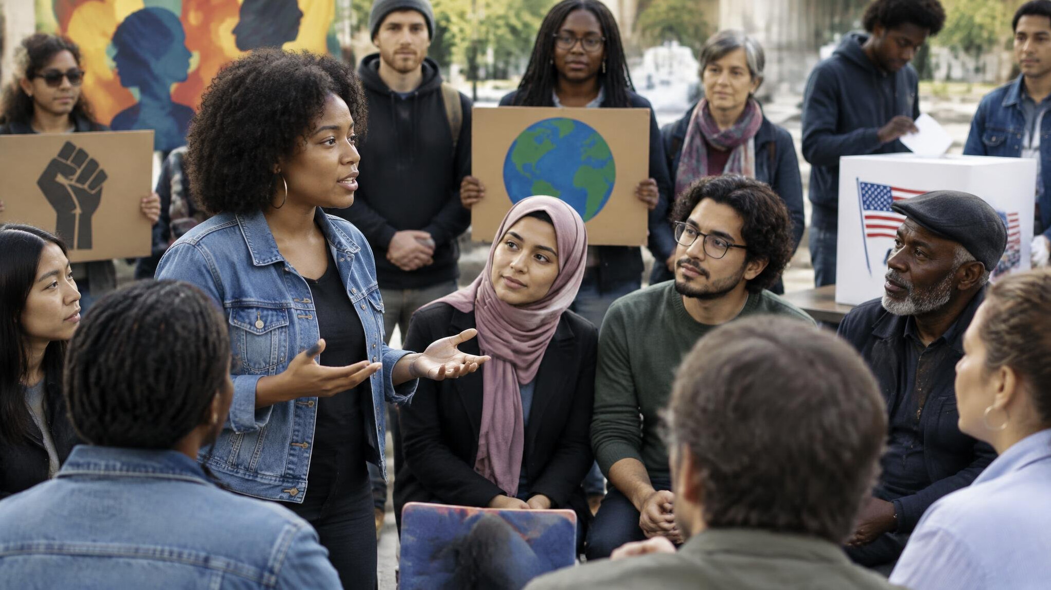 diverse crowd in discussion