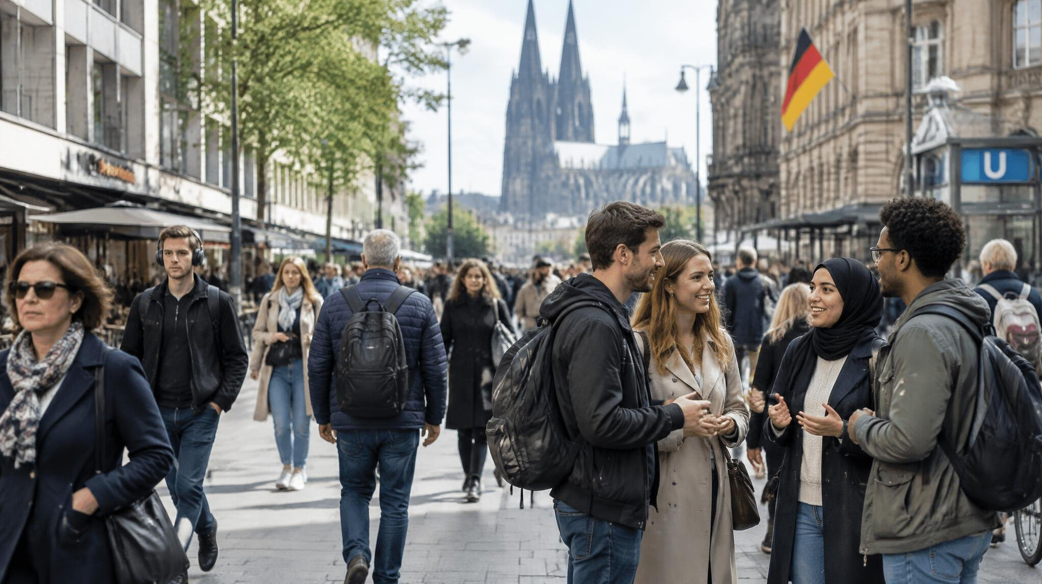 german people walking in city
