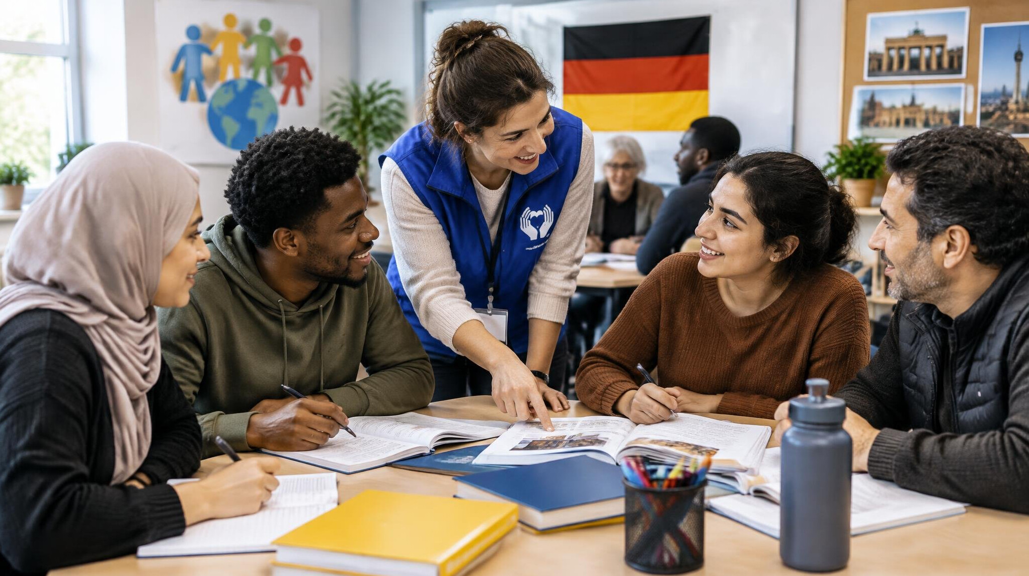 volunteers helping immigrants