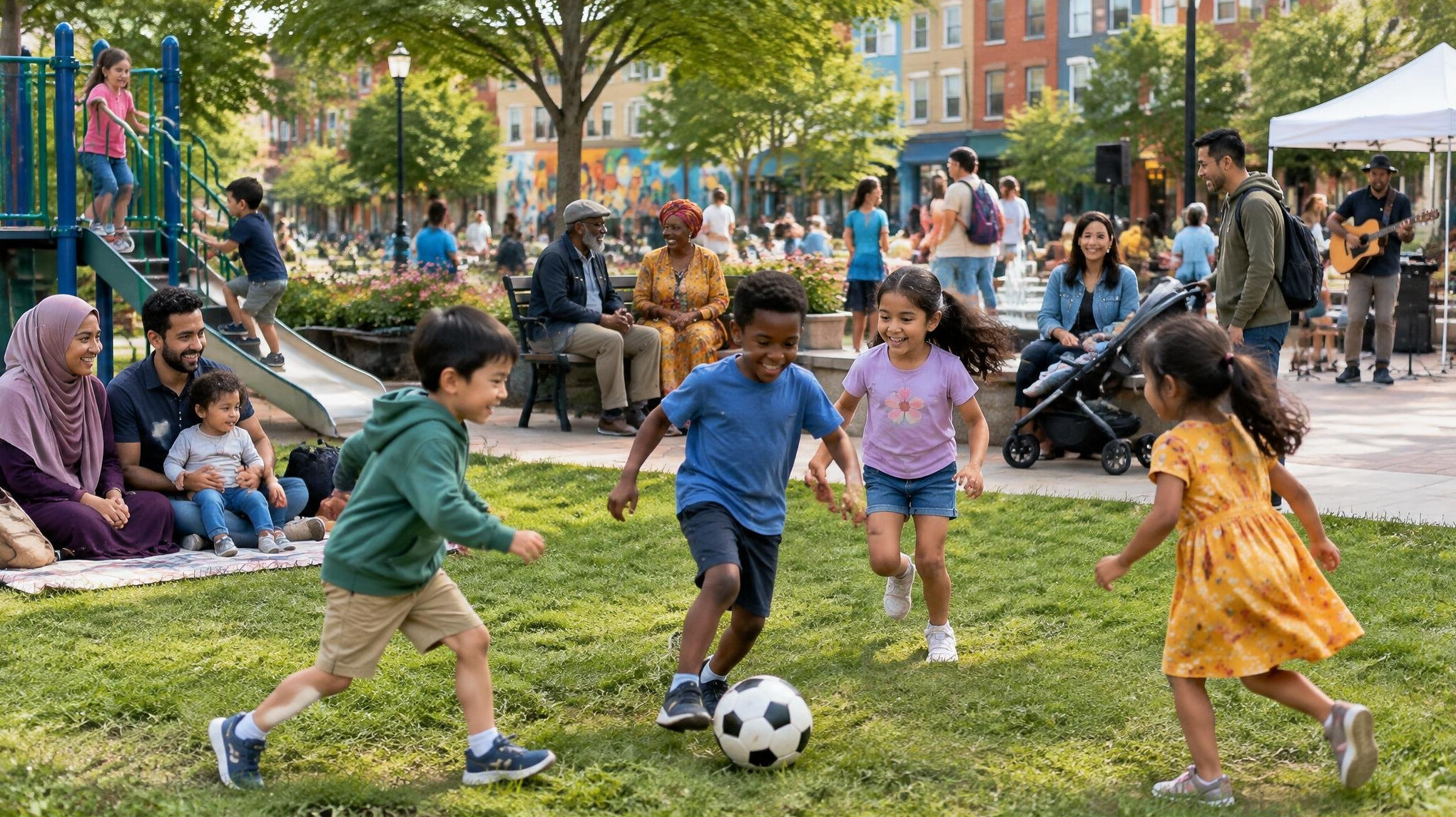 diverse families in park